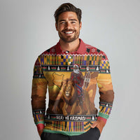 Kenya Safari Christmas Long Sleeve Polo Shirt Black Santa Riding Lion - Heri ya Krismasi - Wonder Print Shop