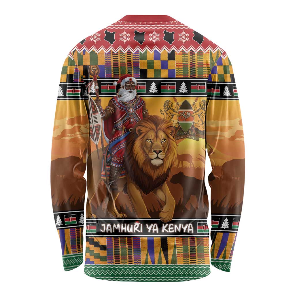 Kenya Safari Christmas Long Sleeve Shirt Black Santa Riding Lion - Heri ya Krismasi - Wonder Print Shop