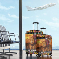Kenya Safari Christmas Luggage Cover Black Santa Riding Lion - Heri ya Krismasi - Wonder Print Shop