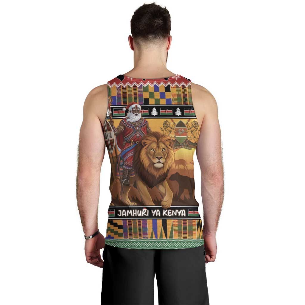 Kenya Safari Christmas Men Tank Top Black Santa Riding Lion - Heri ya Krismasi - Wonder Print Shop