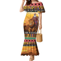 Kenya Safari Christmas Mermaid Dress Black Santa Riding Lion - Heri ya Krismasi - Wonder Print Shop