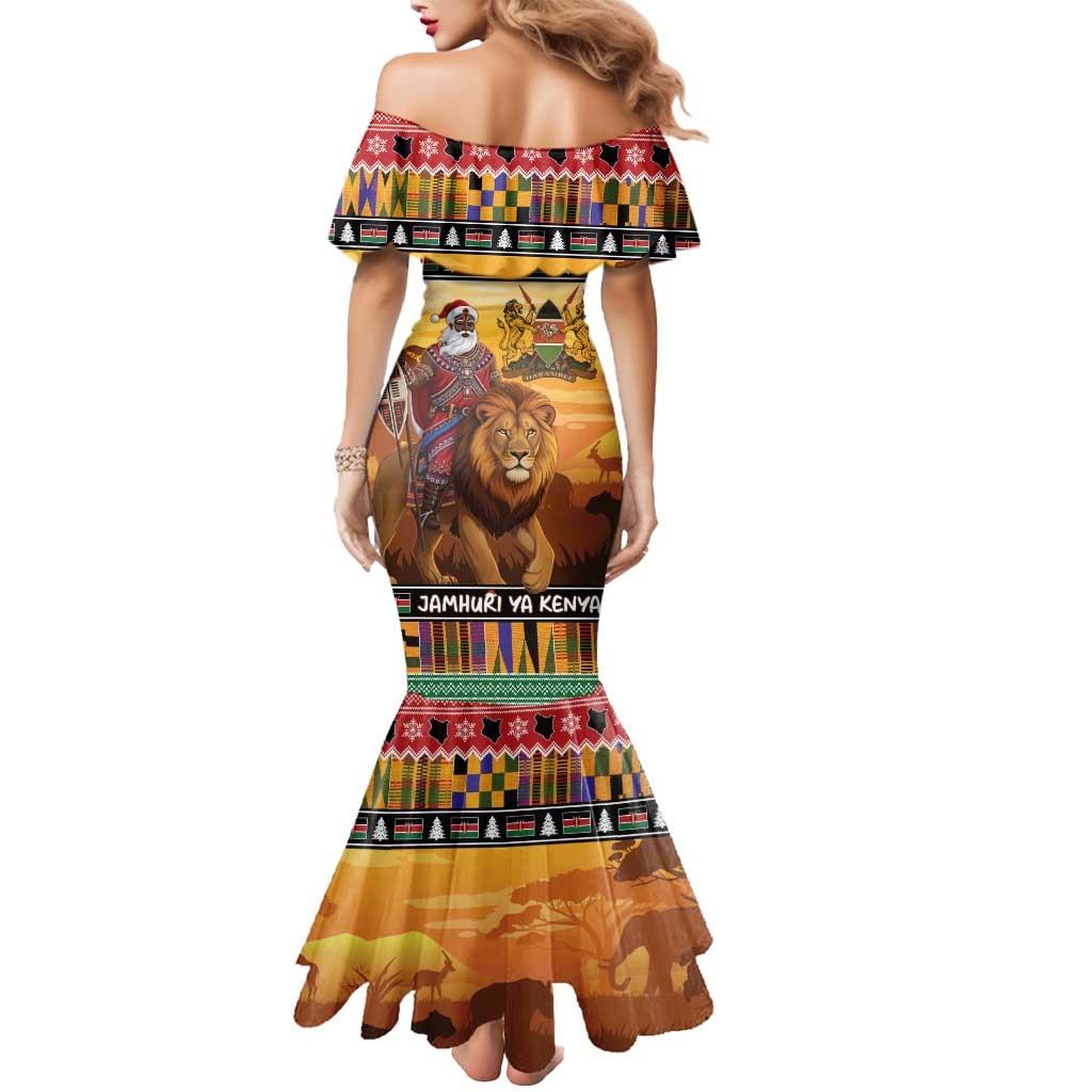 Kenya Safari Christmas Mermaid Dress Black Santa Riding Lion - Heri ya Krismasi - Wonder Print Shop