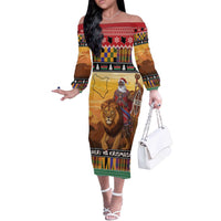 Kenya Safari Christmas Off The Shoulder Long Sleeve Dress Black Santa Riding Lion - Heri ya Krismasi - Wonder Print Shop
