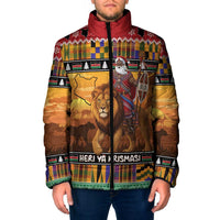 Kenya Safari Christmas Padded Jacket Black Santa Riding Lion - Heri ya Krismasi - Wonder Print Shop