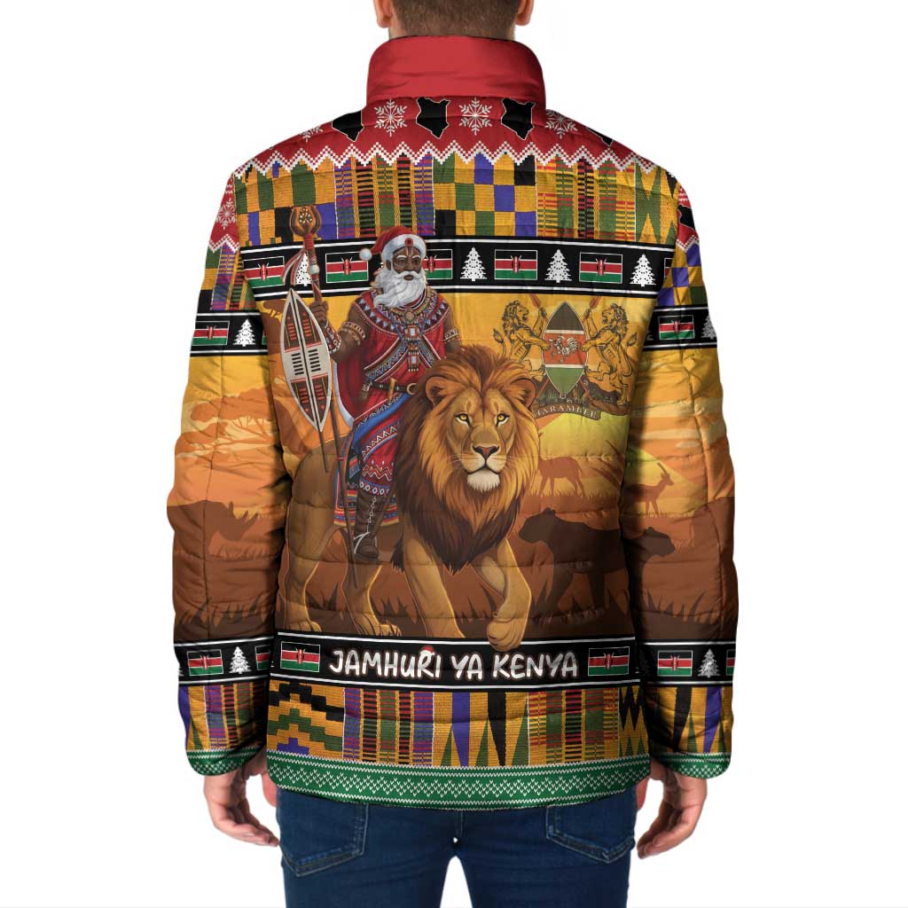 Kenya Safari Christmas Padded Jacket Black Santa Riding Lion - Heri ya Krismasi - Wonder Print Shop