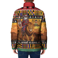 Kenya Safari Christmas Padded Jacket Black Santa Riding Lion - Heri ya Krismasi - Wonder Print Shop