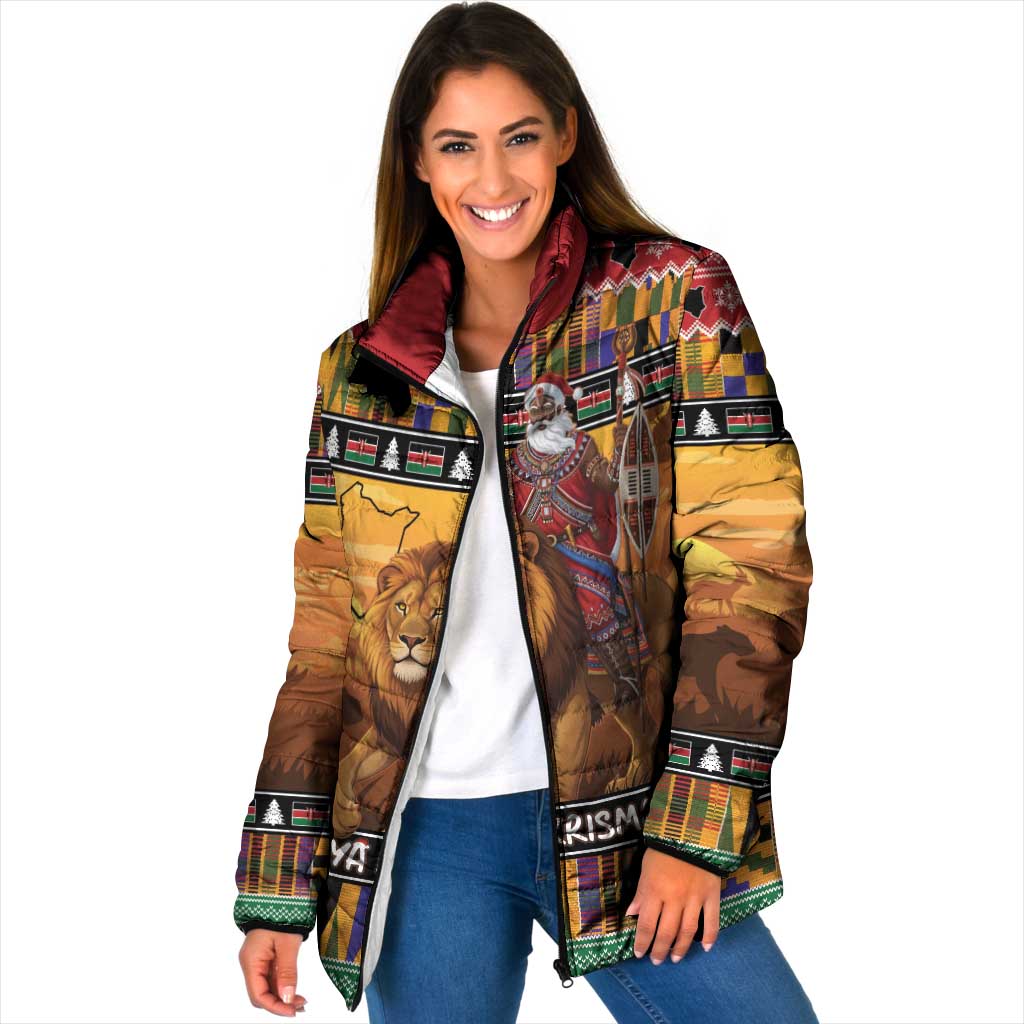 Kenya Safari Christmas Padded Jacket Black Santa Riding Lion - Heri ya Krismasi - Wonder Print Shop