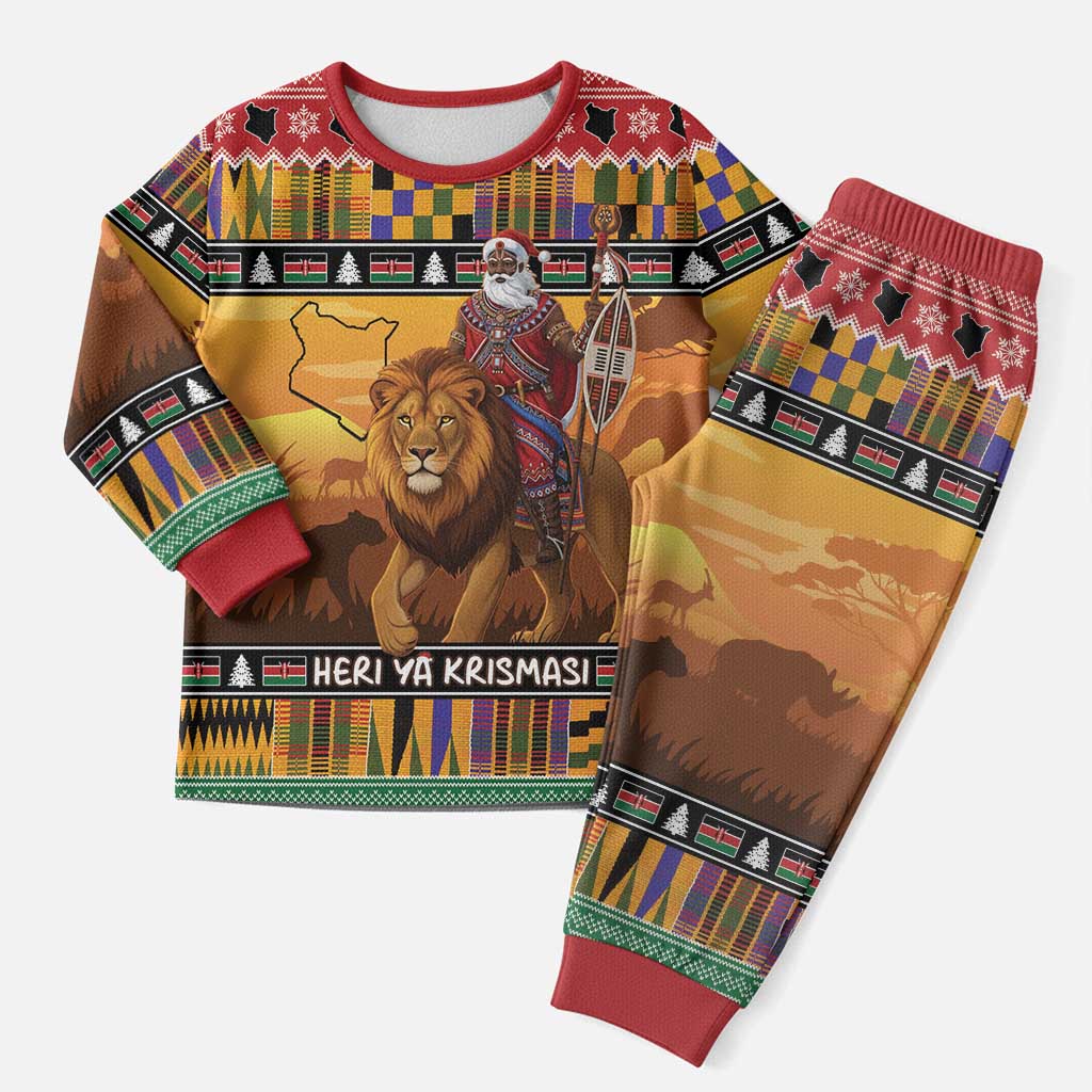 Kenya Safari Christmas Pajama Set Black Santa Riding Lion - Heri ya Krismasi - Wonder Print Shop
