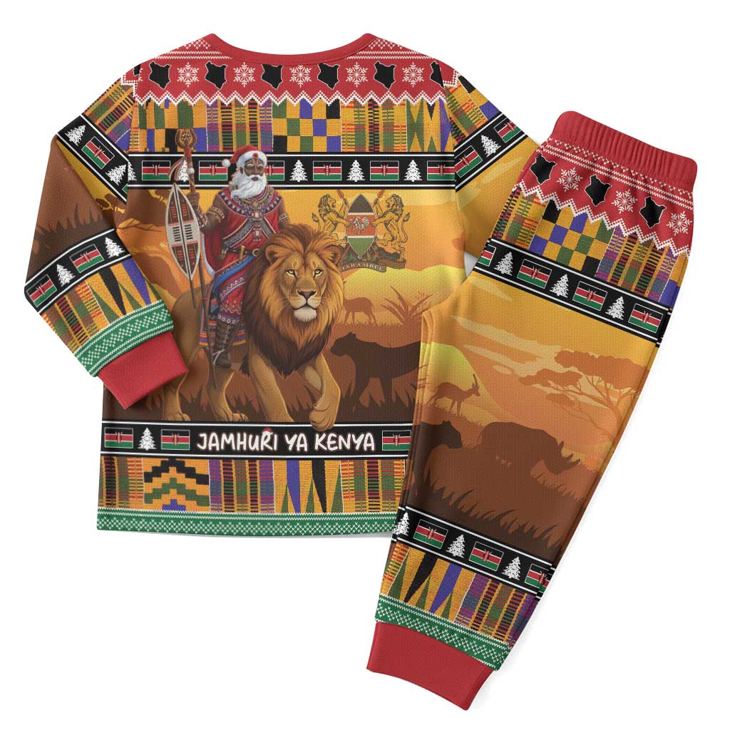 Kenya Safari Christmas Pajama Set Black Santa Riding Lion - Heri ya Krismasi - Wonder Print Shop
