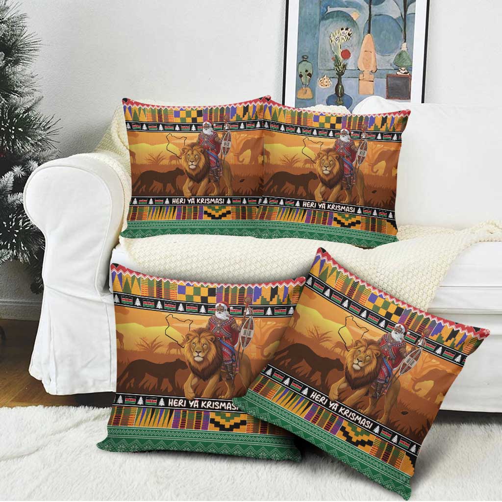 Kenya Safari Christmas Pillow Cover Black Santa Riding Lion - Heri ya Krismasi - Wonder Print Shop