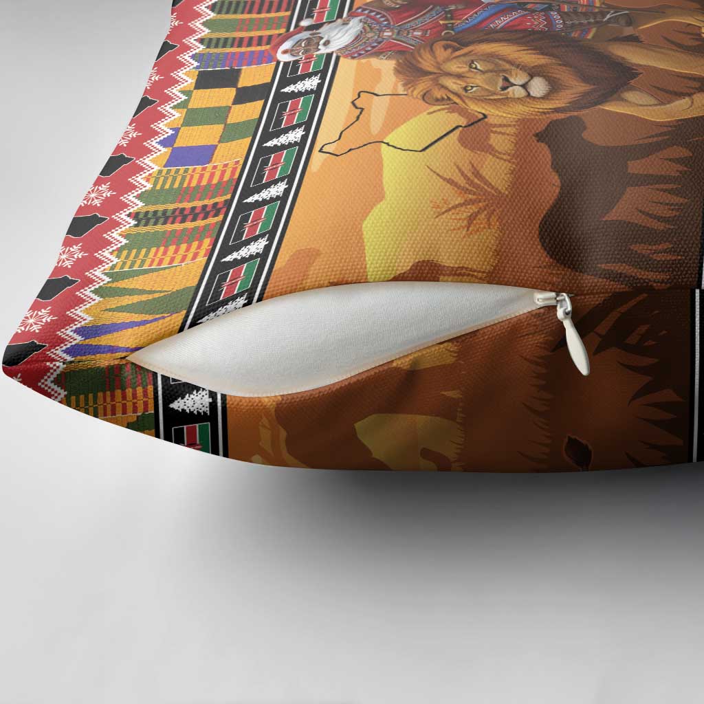 Kenya Safari Christmas Pillow Cover Black Santa Riding Lion - Heri ya Krismasi - Wonder Print Shop