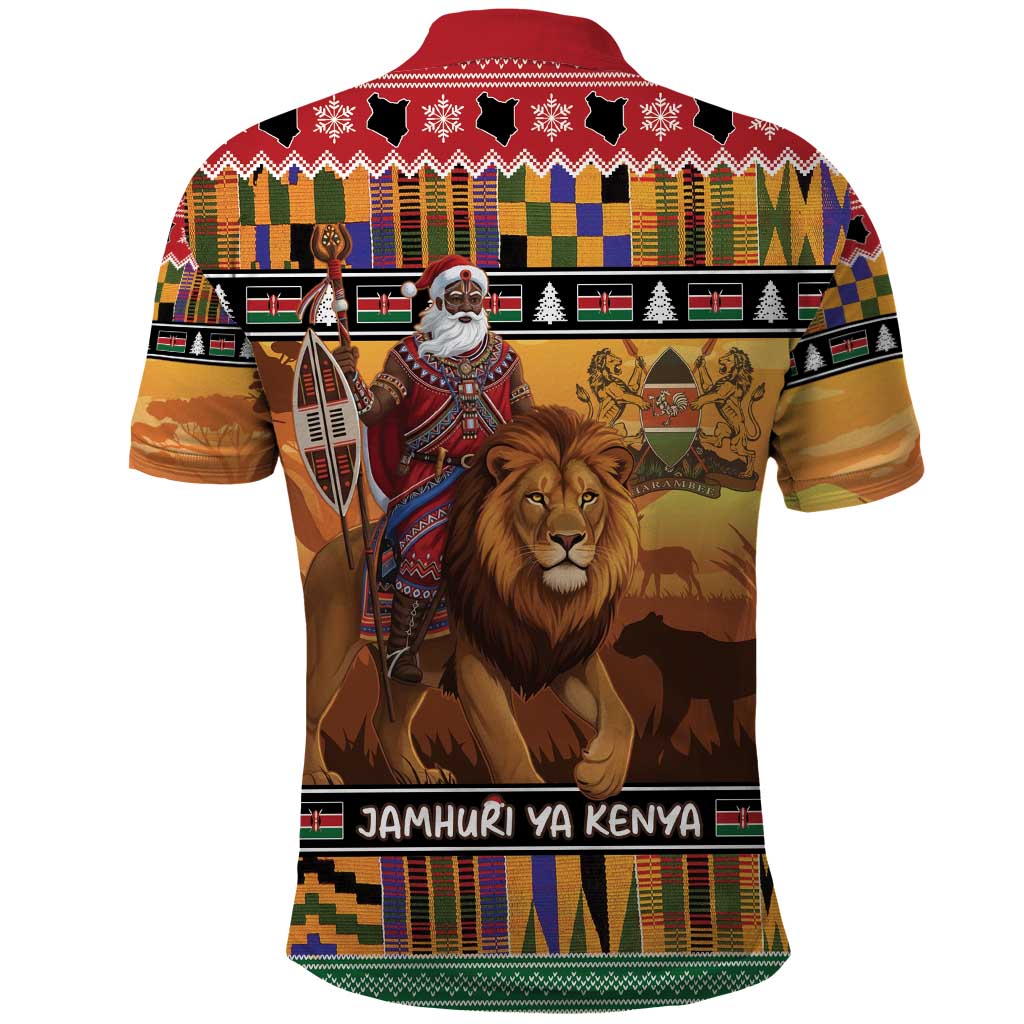 Kenya Safari Christmas Polo Shirt Black Santa Riding Lion - Heri ya Krismasi - Wonder Print Shop