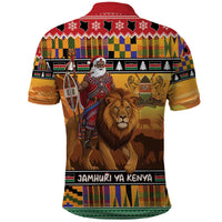 Kenya Safari Christmas Polo Shirt Black Santa Riding Lion - Heri ya Krismasi - Wonder Print Shop
