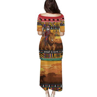 Kenya Safari Christmas Puletasi Black Santa Riding Lion - Heri ya Krismasi - Wonder Print Shop