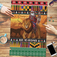 Kenya Safari Christmas Puzzle Black Santa Riding Lion - Heri ya Krismasi - Wonder Print Shop