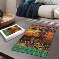 Kenya Safari Christmas Puzzle Black Santa Riding Lion - Heri ya Krismasi - Wonder Print Shop