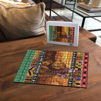 Kenya Safari Christmas Puzzle Black Santa Riding Lion - Heri ya Krismasi - Wonder Print Shop