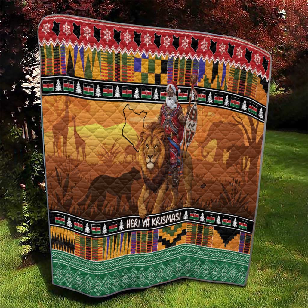 Kenya Safari Christmas Quilt Black Santa Riding Lion - Heri ya Krismasi - Wonder Print Shop