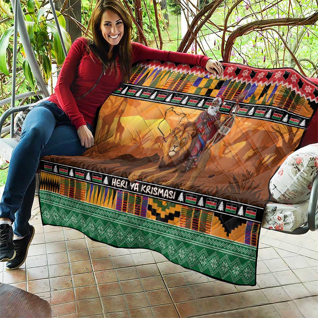 Kenya Safari Christmas Quilt Black Santa Riding Lion - Heri ya Krismasi - Wonder Print Shop