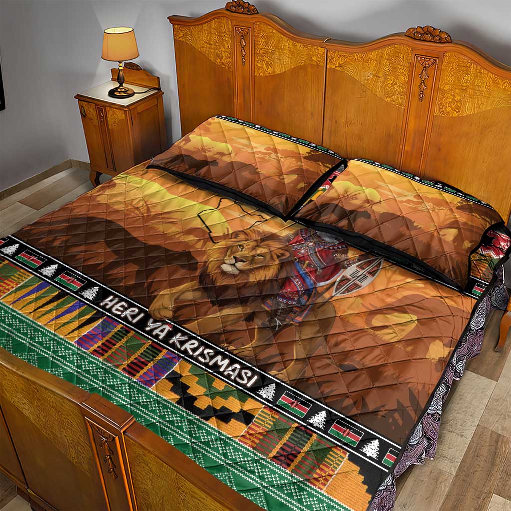 Kenya Safari Christmas Quilt Bed Set Black Santa Riding Lion - Heri ya Krismasi - Wonder Print Shop