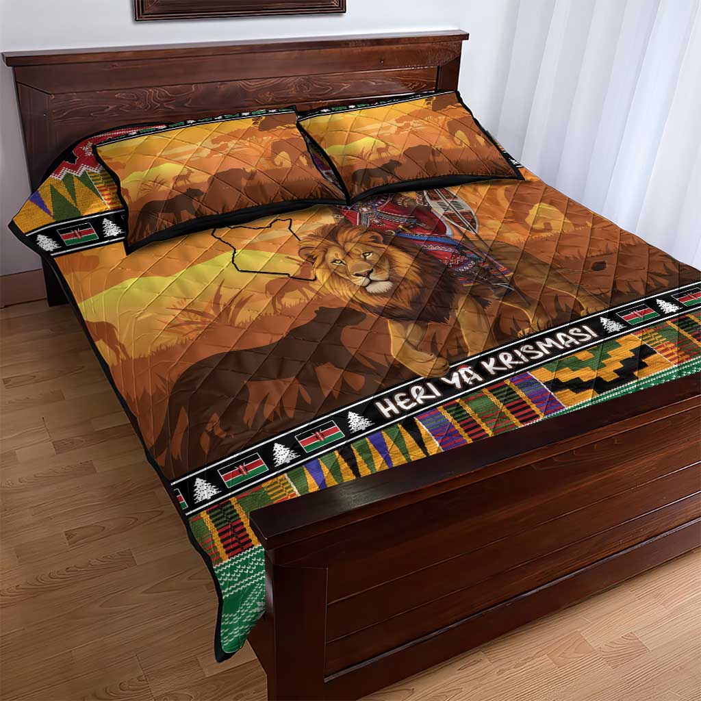 Kenya Safari Christmas Quilt Bed Set Black Santa Riding Lion - Heri ya Krismasi - Wonder Print Shop
