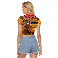 Kenya Safari Christmas Raglan Cropped T Shirt Black Santa Riding Lion - Heri ya Krismasi - Wonder Print Shop