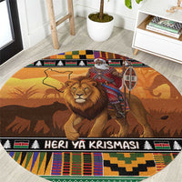 Kenya Safari Christmas Round Carpet Black Santa Riding Lion - Heri ya Krismasi - Wonder Print Shop