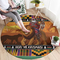 Kenya Safari Christmas Round Carpet Black Santa Riding Lion - Heri ya Krismasi - Wonder Print Shop