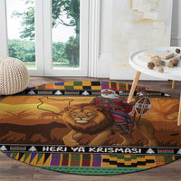 Kenya Safari Christmas Round Carpet Black Santa Riding Lion - Heri ya Krismasi - Wonder Print Shop