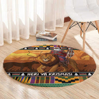 Kenya Safari Christmas Round Carpet Black Santa Riding Lion - Heri ya Krismasi - Wonder Print Shop
