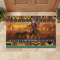 Kenya Safari Christmas Rubber Doormat Black Santa Riding Lion - Heri ya Krismasi - Wonder Print Shop