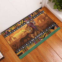 Kenya Safari Christmas Rubber Doormat Black Santa Riding Lion - Heri ya Krismasi - Wonder Print Shop