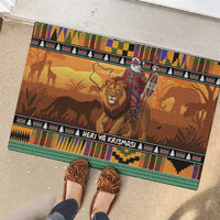 Kenya Safari Christmas Rubber Doormat Black Santa Riding Lion - Heri ya Krismasi - Wonder Print Shop
