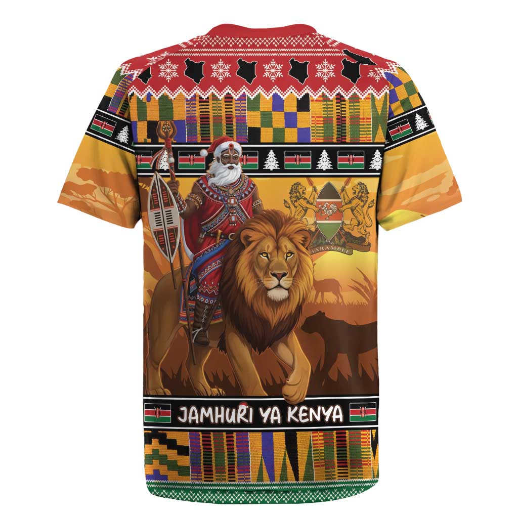 Kenya Safari Christmas Rugby Jersey Black Santa Riding Lion - Heri ya Krismasi - Wonder Print Shop