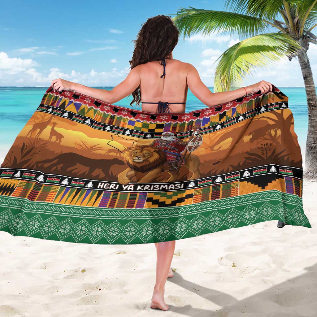 Kenya Safari Christmas Sarong Black Santa Riding Lion - Heri ya Krismasi - Wonder Print Shop