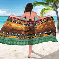 Kenya Safari Christmas Sarong Black Santa Riding Lion - Heri ya Krismasi - Wonder Print Shop