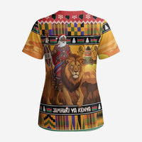 Kenya Safari Christmas Scrub Top Black Santa Riding Lion - Heri ya Krismasi - Wonder Print Shop