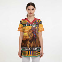 Kenya Safari Christmas Scrub Top Black Santa Riding Lion - Heri ya Krismasi - Wonder Print Shop