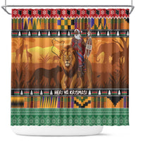Kenya Safari Christmas Shower Curtain Black Santa Riding Lion - Heri ya Krismasi - Wonder Print Shop