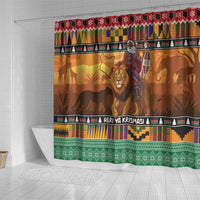 Kenya Safari Christmas Shower Curtain Black Santa Riding Lion - Heri ya Krismasi - Wonder Print Shop