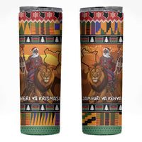 Kenya Safari Christmas Skinny Tumbler Black Santa Riding Lion - Heri ya Krismasi - Wonder Print Shop