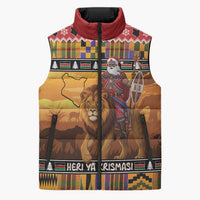 Kenya Safari Christmas Sleeveless Puffer Jacket Black Santa Riding Lion - Heri ya Krismasi - Wonder Print Shop