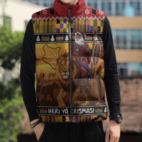 Kenya Safari Christmas Sleeveless Puffer Jacket Black Santa Riding Lion - Heri ya Krismasi - Wonder Print Shop
