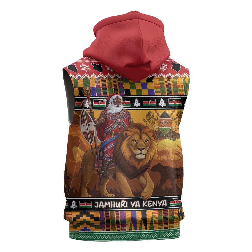 Kenya Safari Christmas Sleeveless Zip Hoodie Black Santa Riding Lion - Heri ya Krismasi - Wonder Print Shop