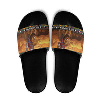 Kenya Safari Christmas Slide Sandals Black Santa Riding Lion - Heri ya Krismasi - Wonder Print Shop