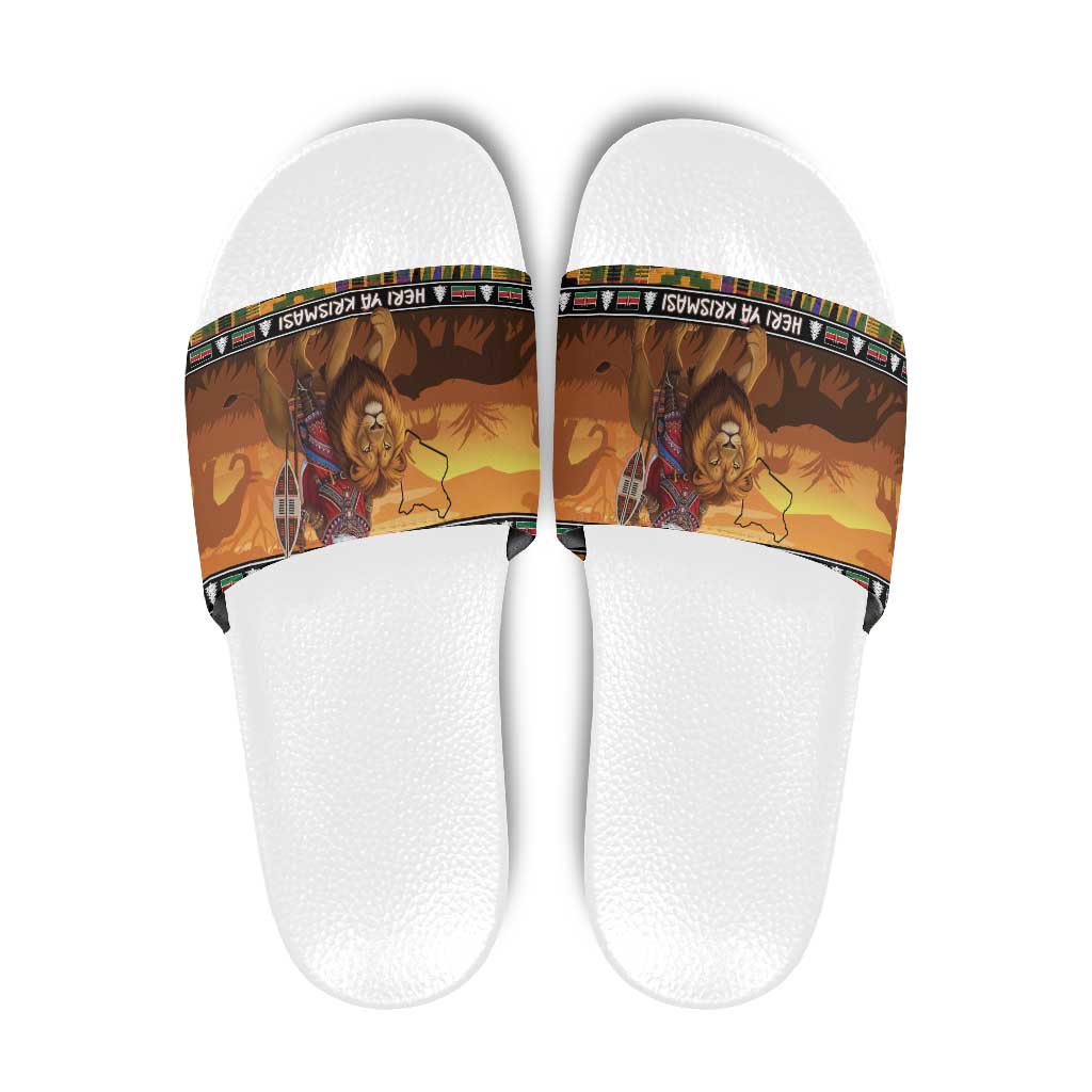 Kenya Safari Christmas Slide Sandals Black Santa Riding Lion - Heri ya Krismasi - Wonder Print Shop