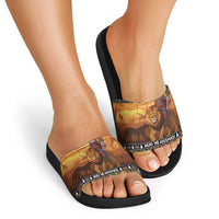 Kenya Safari Christmas Slide Sandals Black Santa Riding Lion - Heri ya Krismasi - Wonder Print Shop