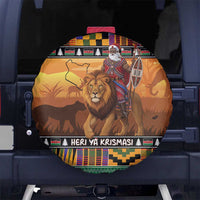 Kenya Safari Christmas Spare Tire Cover Black Santa Riding Lion - Heri ya Krismasi - Wonder Print Shop
