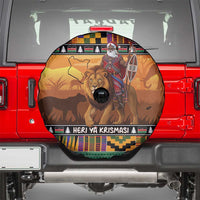 Kenya Safari Christmas Spare Tire Cover Black Santa Riding Lion - Heri ya Krismasi - Wonder Print Shop