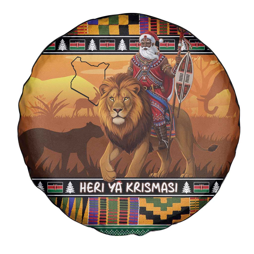 Kenya Safari Christmas Spare Tire Cover Black Santa Riding Lion - Heri ya Krismasi - Wonder Print Shop